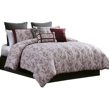 Sofia 10 Piece Polyester King Comforter Set, Orchid Flower Print, Red White - BM283870