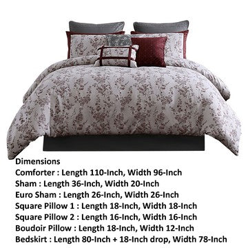 Sofia 10 Piece Polyester King Comforter Set, Orchid Flower Print, Red White - BM283870