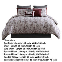 Sofia 10 Piece Polyester King Comforter Set, Orchid Flower Print, Red White - BM283870