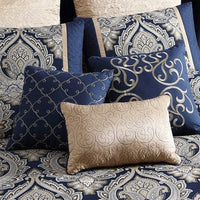 Nova 10 Piece Polyester King Comforter Set, Gold Damask Print, Navy Blue - BM283872