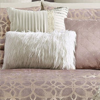 Eve 10 Piece Queen Size Poly Velvet Comforter Set, Foil Pattern, Blush Pink - BM283877