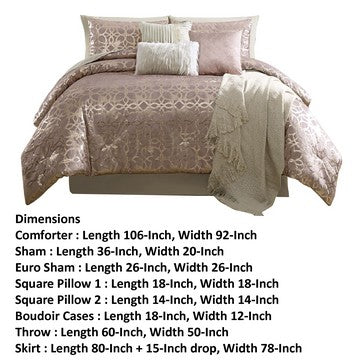 Eve 10 Piece King Size Poly Velvet Comforter Set, Foil Pattern, Blush Pink - BM283878