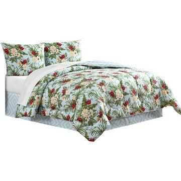 Elia 8 Piece Polyester King Comforter Set, Tropical Design, Green, White - BM283885