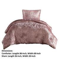 Jay 2 Piece Twin Comforter Set, Polyester Velvet, Deluxe Texture, Pink - BM283887