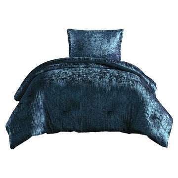 Jay 2 Piece Twin Comforter Set, Polyester Velvet, Deluxe Texture, Blue - BM283888