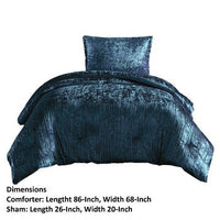 Jay 2 Piece Twin Comforter Set, Polyester Velvet, Deluxe Texture, Blue - BM283888