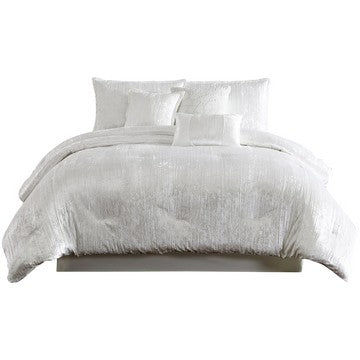 Jay 7 Piece Queen Comforter Set, White Polyester Velvet Deluxe Texture - BM283890