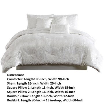 Jay 7 Piece Queen Comforter Set, White Polyester Velvet Deluxe Texture - BM283890