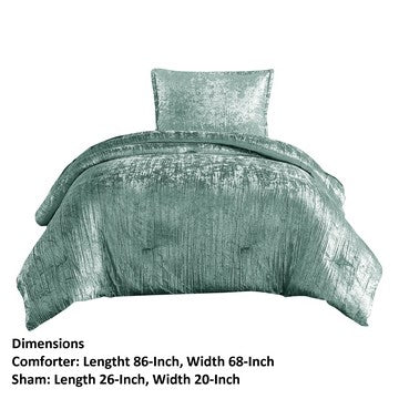 Jay 2 Piece Twin Comforter Set, Polyester Velvet Deluxe Texture, Green - BM283892
