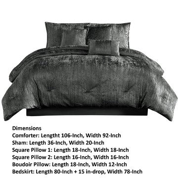 Jay 7 Piece King Comforter Set, Polyester Velvet, Deluxe Texture, Gray - BM283897