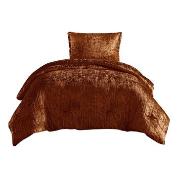 Jay 2 Piece Twin Comforter Set, Copper Polyester Velvet Deluxe Texture - BM283898