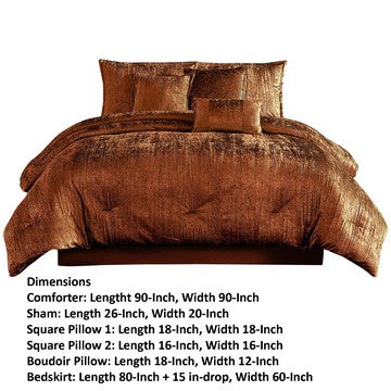 Jay 7 Piece Queen Comforter Set, Polyester Velvet, Deluxe Texture Copper - BM283899