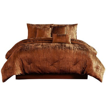 Jay 7 Piece King Comforter Set, Copper Polyester Velvet Deluxe Texture - BM283900