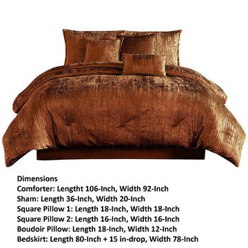 Jay 7 Piece King Comforter Set, Copper Polyester Velvet Deluxe Texture - BM283900