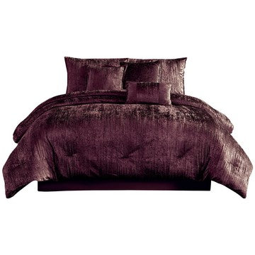 Jay 7 Piece Queen Comforter Set, Purple Polyester Velvet, Deluxe Texture - BM283902