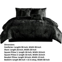 Jay 7 Piece Queen Comforter Set, Black Polyester Velvet Deluxe Texture - BM283905