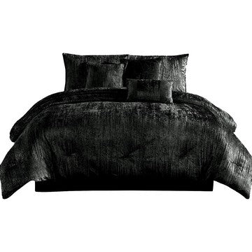 Jay 7 Piece King Comforter Set, Polyester Velvet, Deluxe Texture Black - BM283906