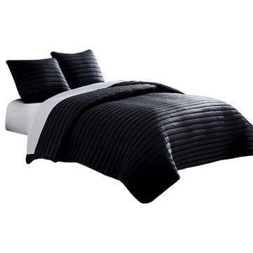 Cabe 3 Piece Queen Comforter Set, Polyester Puffer Channel Quilted, Black - BM283908