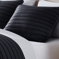 Cabe 3 Piece Queen Comforter Set, Polyester Puffer Channel Quilted, Black - BM283908