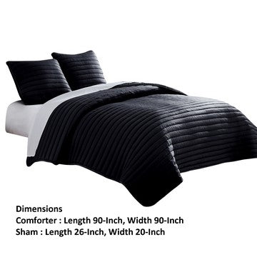 Cabe 3 Piece Queen Comforter Set, Polyester Puffer Channel Quilted, Black - BM283908