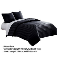 Cabe 3 Piece Queen Comforter Set, Polyester Puffer Channel Quilted, Black - BM283908