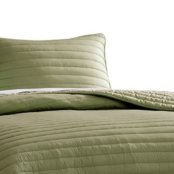 Cabe 2 Piece Twin Comforter Set, Polyester Puffer Channel Quilted, Green - BM283909