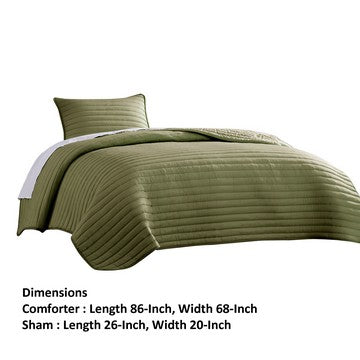 Cabe 2 Piece Twin Comforter Set, Polyester Puffer Channel Quilted, Green - BM283909