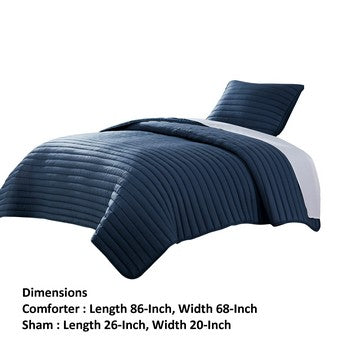 Cabe 2 Piece Twin Comforter Set, Polyester Puffer Channel Quilted Navy Blue - BM283911