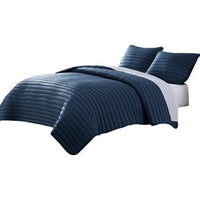 Cabe 3 Piece Queen Comforter Set, Polyester Puffer Channel Quilt, Navy Blue - BM283912