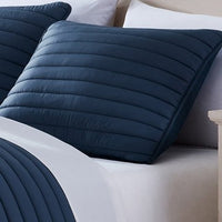 Cabe 3 Piece Queen Comforter Set, Polyester Puffer Channel Quilt, Navy Blue - BM283912