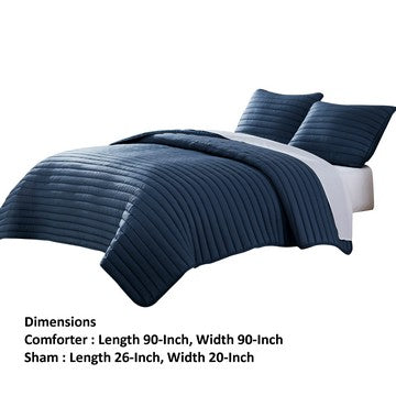 Cabe 3 Piece Queen Comforter Set, Polyester Puffer Channel Quilt, Navy Blue - BM283912