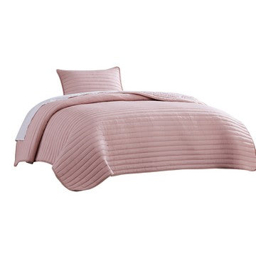 Cabe 2 Piece Twin Comforter Set, Polyester Puffer Channel Quilt, Rose Pink - BM283913