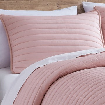 Cabe 2 Piece Twin Comforter Set, Polyester Puffer Channel Quilt, Rose Pink - BM283913