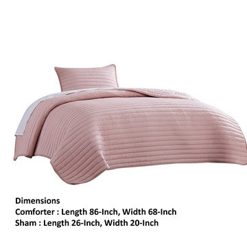 Cabe 2 Piece Twin Comforter Set, Polyester Puffer Channel Quilt, Rose Pink - BM283913