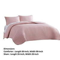 Cabe 3 Piece Queen Comforter Set, Polyester Puffer Channel Quilt, Rose Pink - BM283914