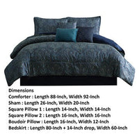 Clover 7 Piece Soft Polyester Queen Comforter Set, Jacquard Pattern, Teal - BM283915