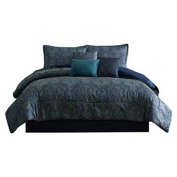 Clover 7 Piece Soft Polyester King Comforter Set, Jacquard Pattern, Teal - BM283916