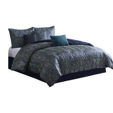 Clover 7 Piece Soft Polyester King Comforter Set, Jacquard Pattern, Teal - BM283916