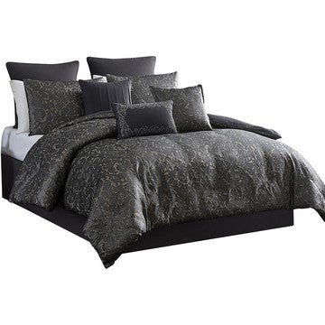 Pixie 10 Piece Polyester King Comforter Set, Damask Pattern, Charcoal Gray - BM283917