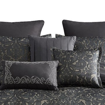 Pixie 10 Piece Polyester King Comforter Set, Damask Pattern, Charcoal Gray - BM283917