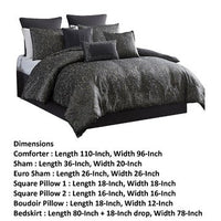 Pixie 10 Piece Polyester King Comforter Set, Damask Pattern, Charcoal Gray - BM283917