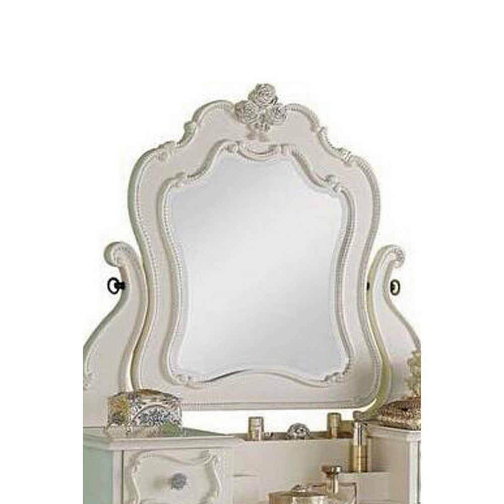 63 Inch Wood Classic Vanity Desk with Mirror, 3 Drawers, Carved, White - BM284042