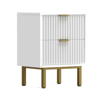 Beth 27 Inch 2 Drawer Nightstand, Corrugated, Mahogany Wood, White, Gold - BM284244