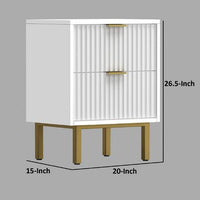 Beth 27 Inch 2 Drawer Nightstand, Corrugated, Mahogany Wood, White, Gold - BM284244