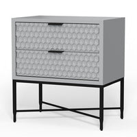 Rexi 26 Inch 2 Drawer Nightstand, Honeycomb, Mahogany, Light Gray, Black - BM284250