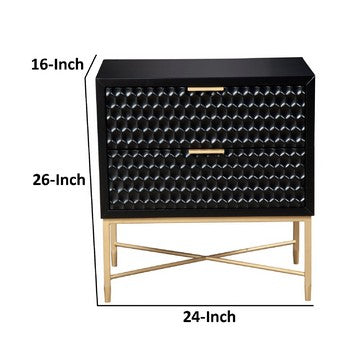 Rexi 26 Inch 2 Drawer Nightstand, Honeycomb, Mahogany Wood, Black, Gold - BM284258