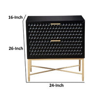 Rexi 26 Inch 2 Drawer Nightstand, Honeycomb, Mahogany Wood, Black, Gold - BM284258