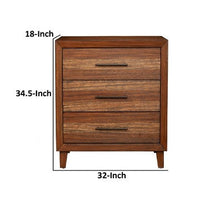 Paul 35 Inch Small Dresser Chest, 3 Drawers, Metal Bar Handles, Warm Brown - BM284272