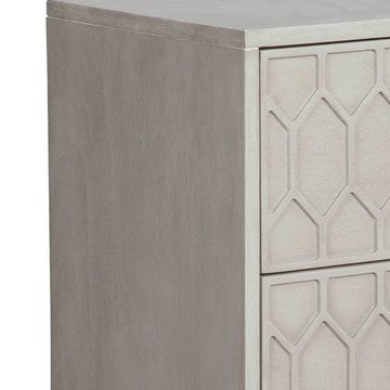 Rue 26 Inch 2 Drawer Nightstand, Textured Honeycomb Design, Light Gray - BM284279