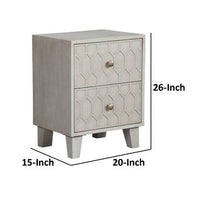 Rue 26 Inch 2 Drawer Nightstand, Textured Honeycomb Design, Light Gray - BM284279